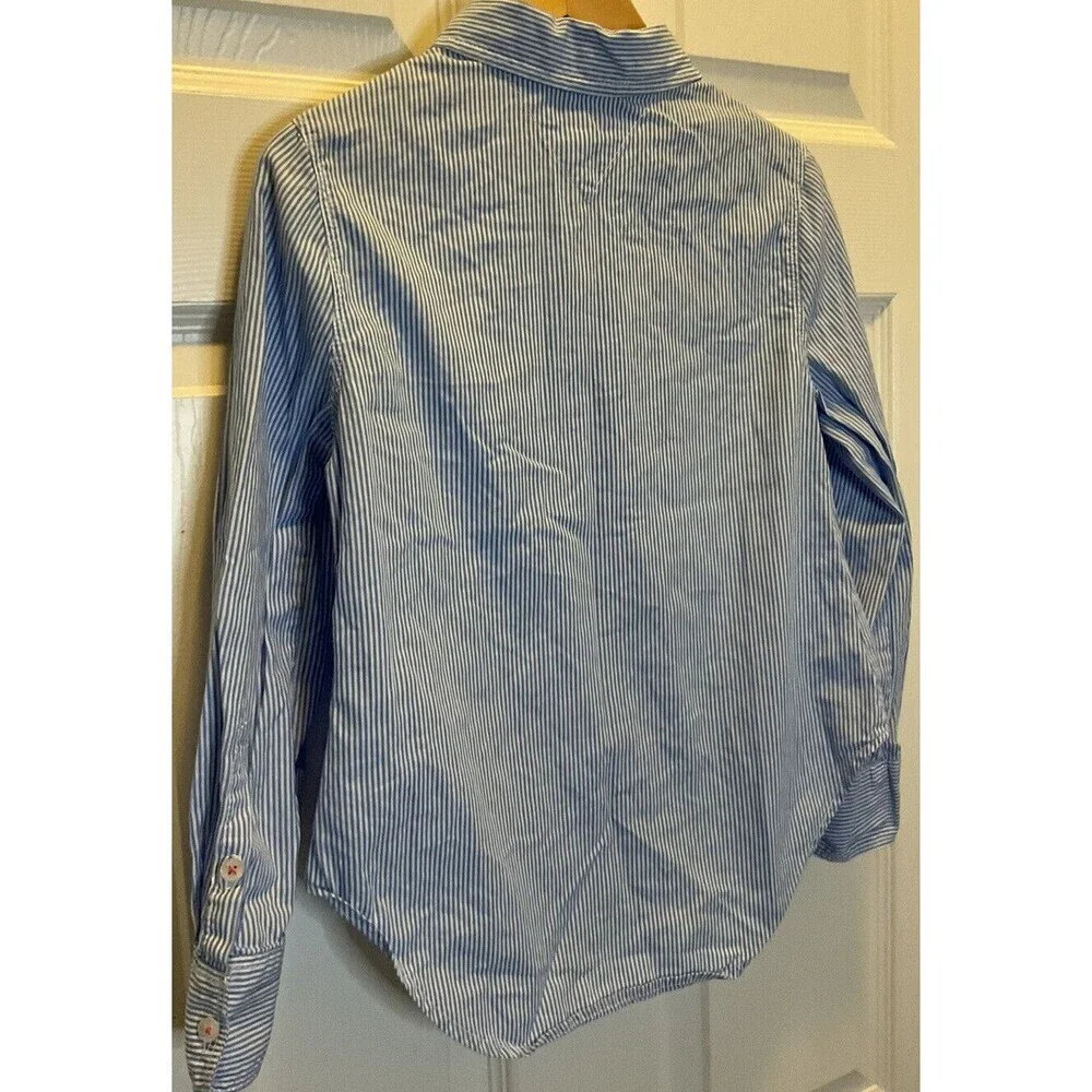 Tommy Hilfiger Girls S (7) Blue White Pinstripe Fitted Long Sleeve Button Up Top - Picture 7 of 7